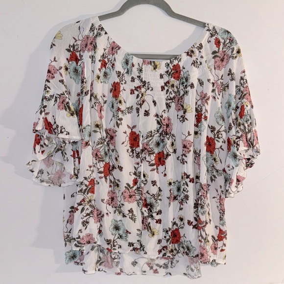 A.n.a Petite Floral Off the Shoulder Top Blouse Petite Large - Picture 2 of 2